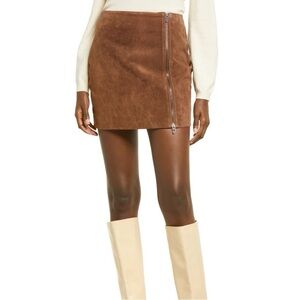 Genuine Suede Leather Mini Skirt Blank NYC Side Zip Sexy boho Festival Brown